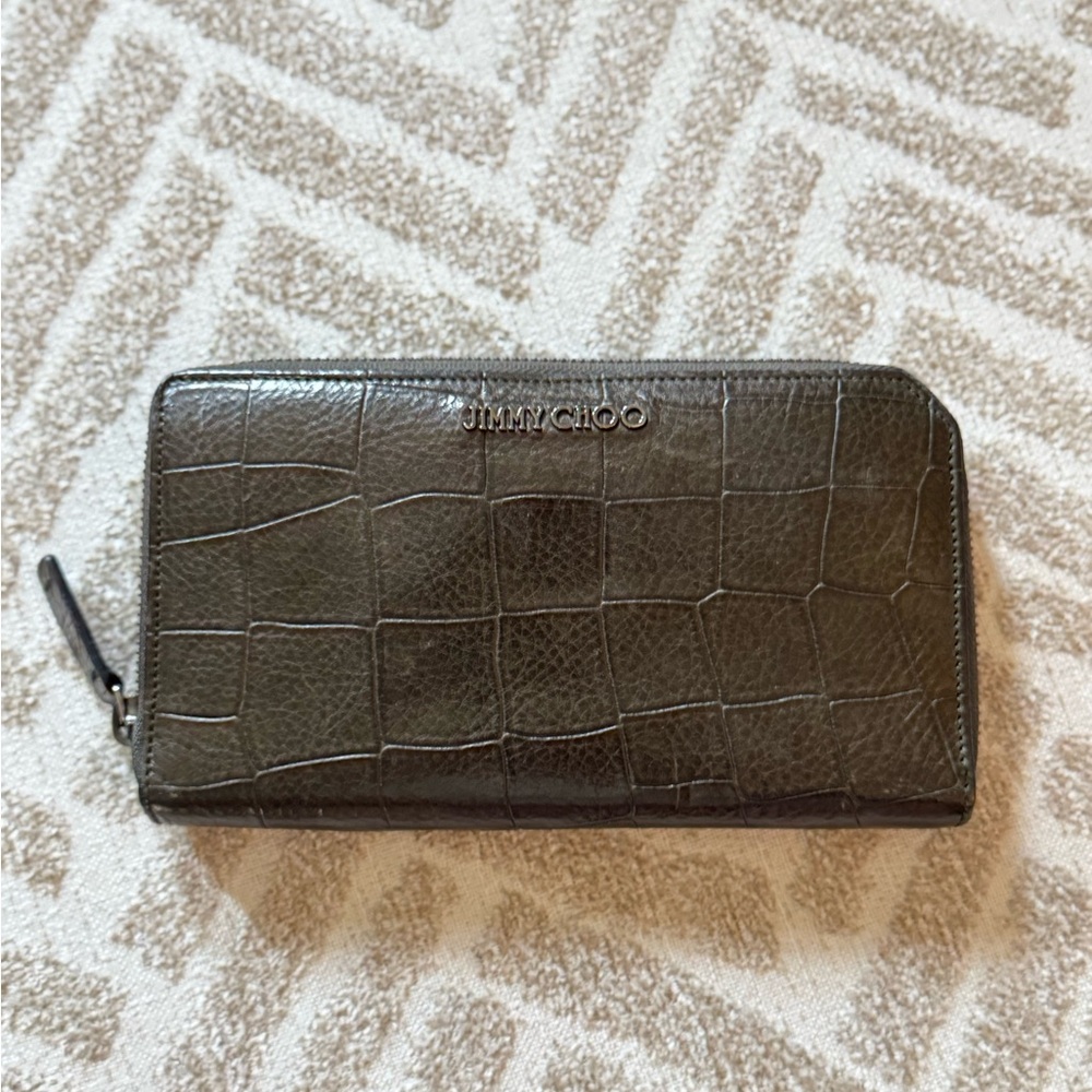 Jimmy Choo Olive Croc-Embossed Wallet